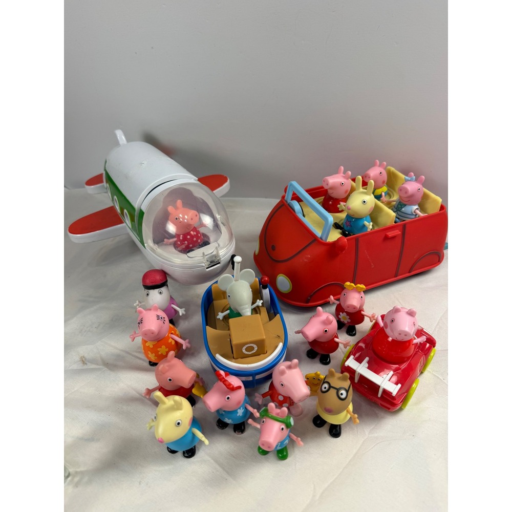 Peppa Pig Toy Lot Airplane Boat Red Car Figures George Suzy Sheep Rebecca Rabbit